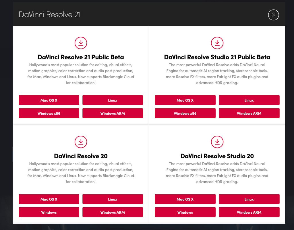 DaVinci Resolve 21 Public Beta 已可在 BlackMagic Design 網站免費下裝，但要注意安裝時會覆蓋舊版本。