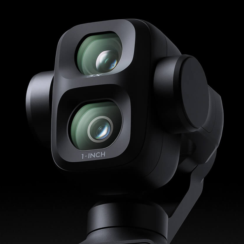 Osmo Pocket 4P 兩個鏡頭下方各有「3X」及「1-inch」標示，意味分別支援 3 倍變焦與具有 1 吋感光元件。