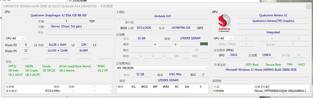 Zenbook A14 檢測規格