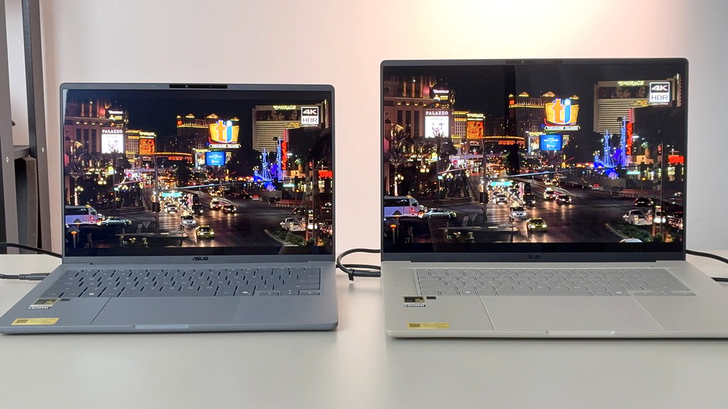 14 吋（左）及 16 吋（右）的 ASUS Lumina OLED 螢幕，光澤面板令影像立體感更好，抗反光表現普通。