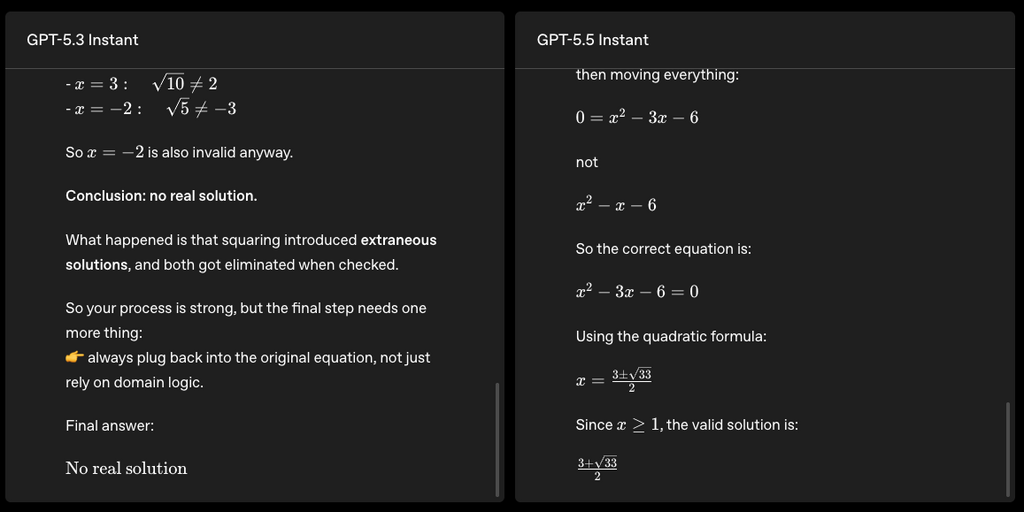 GPT-5.5 Instant 在上傳照片分析和數學解答方面大幅提升。