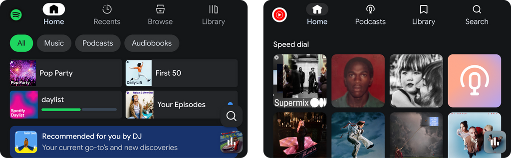 YouTube Music 和 Spotify 都推出針對 Android Auto 的介面優化版本。