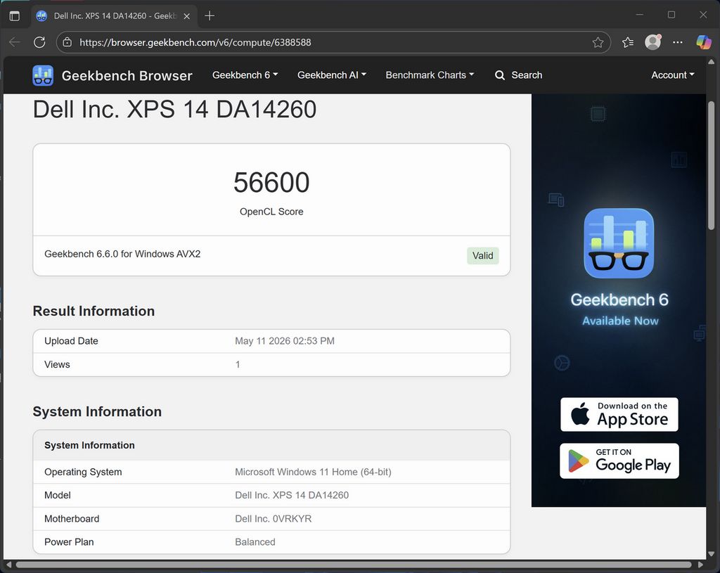 採用 Intel Arc B390 GPU，Geekbench OpenCL 得分達 56,600，同樣強勁。