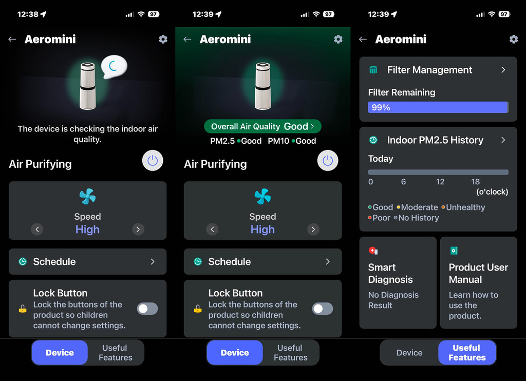 用家可透過 LG ThinQ App 監察 AeroMini 的工作狀況。