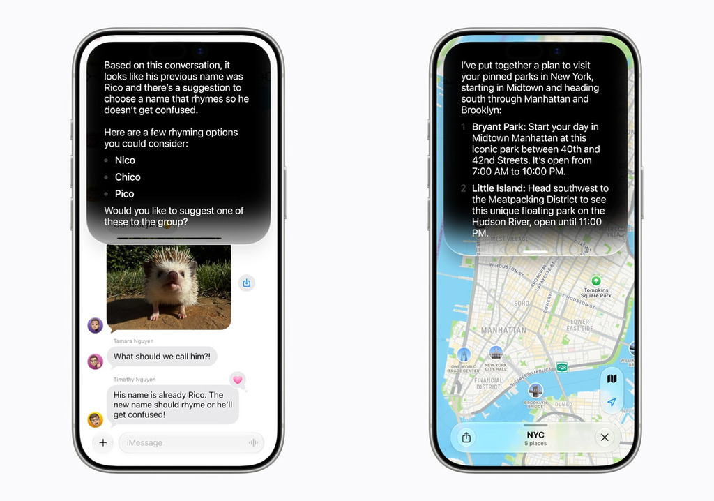 Siri AI 能夠回答與使用者螢幕上內容相關的問題,運用對個人情境的理解在各應用程式中進行搜尋,並透過廣泛的世界知識上網獲取最新資訊,進而生成有用的解答。