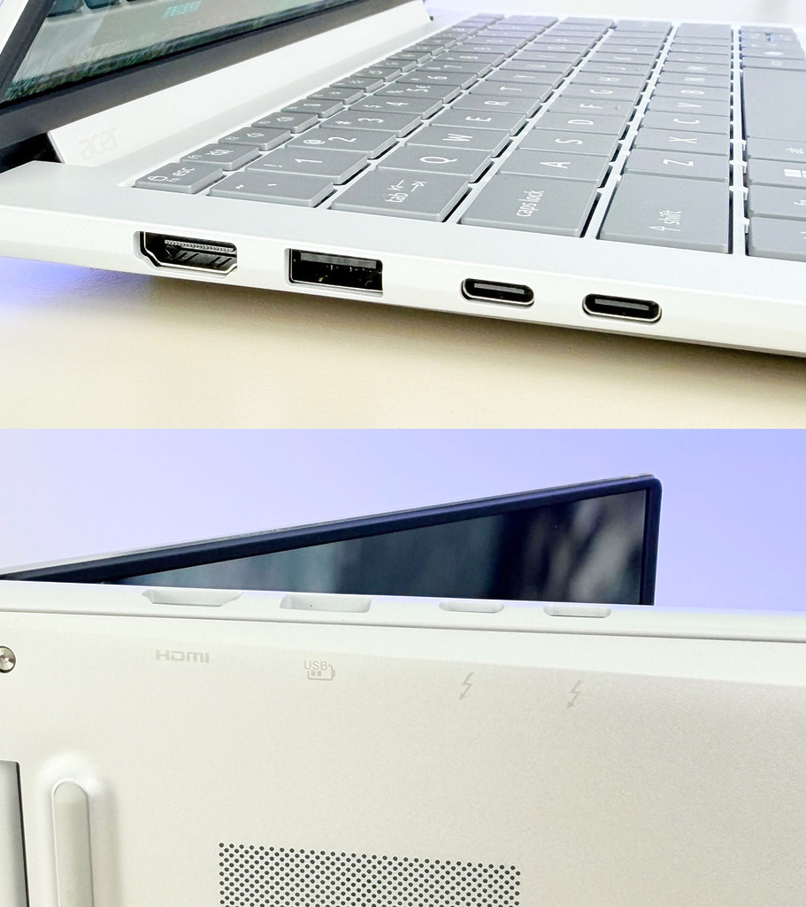 提供 2 個 USB Type-C 埠(支援 USB4 40Gbps、DisplayPort 輸出及 USB 充電)及 1 個 HDMI 2.1 輸出埠。