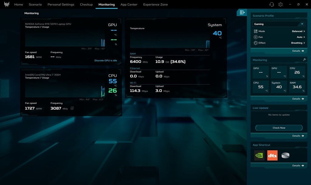 PredatorSense 還有全面的系統監控功能,隨時掌握系統表現。