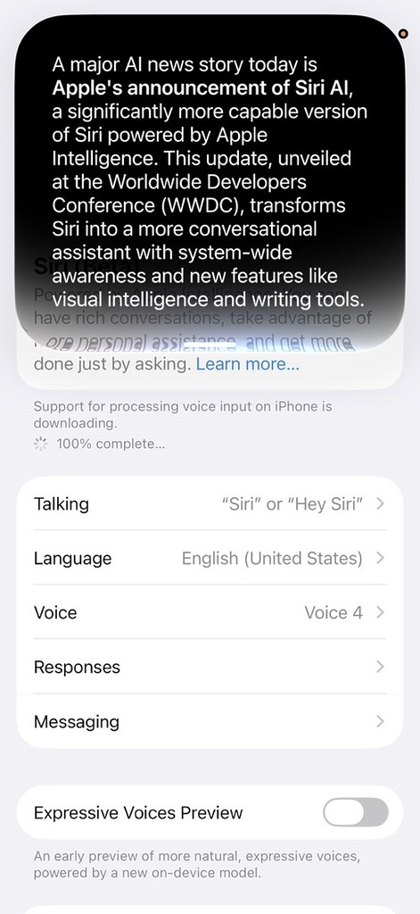 在 Siri AI 發表當日問當日的 AI 新聞，焦點當然就是 Siri AI 本身了。