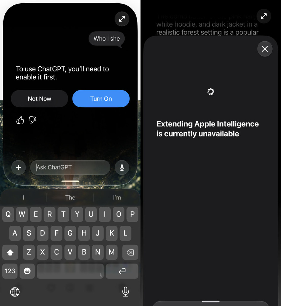 現時會出現「Extending Apple Intelligence is currently unavailable（目前無法擴展 Apple Intelligence）」錯誤。