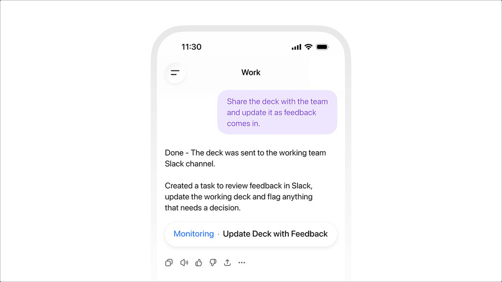 手機版 ChatGPT App 一樣可以用到 ChatGPT Work,這就可以在上班乘車時完成工作。