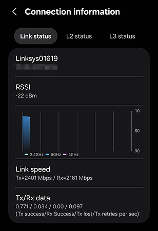 手機以 2,401Mbps 連接路由器。