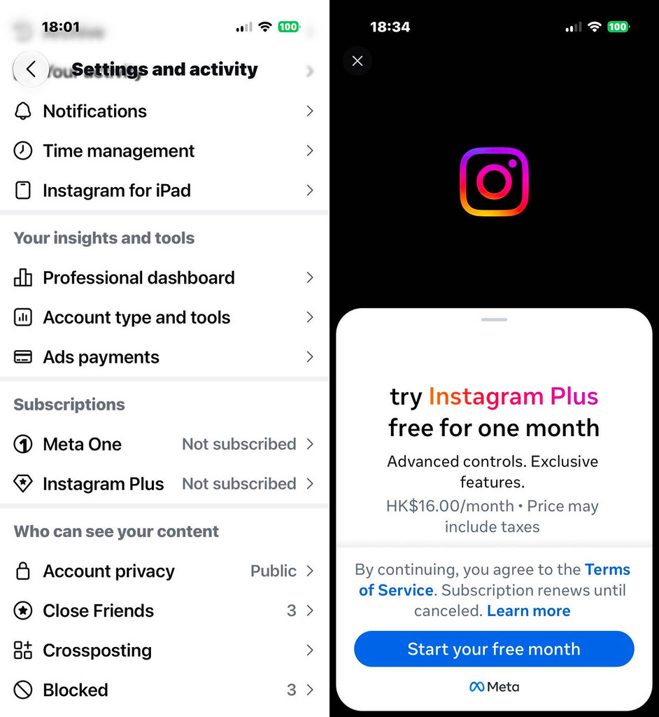 同樣 IG Plus 在功能上和 FB Plus 相似,不過兩個服務需分開訂閱。