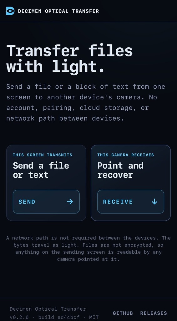 1. 以 Safari 連接 decimen.app,點擊右邊的 RECEIVE;