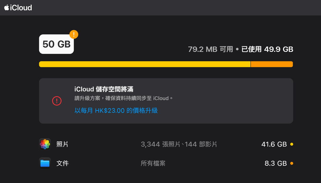 小編一直在使用 50GB 容量的 iCloud ,容量很快就會爆滿。