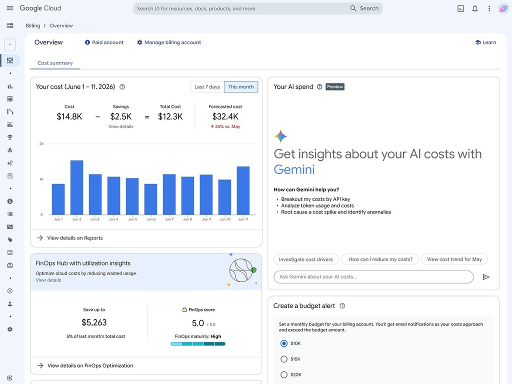 企業用戶可透過 Google Cloud Console 查看 AI 方面的支出。