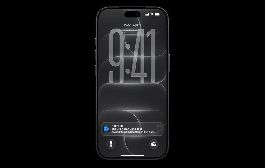 Safari 的 Notify Me,可讓 Apple Intelligence 留意指定網頁變化,例如貨品到貨或價格下降,並在出現更新時提醒用戶。