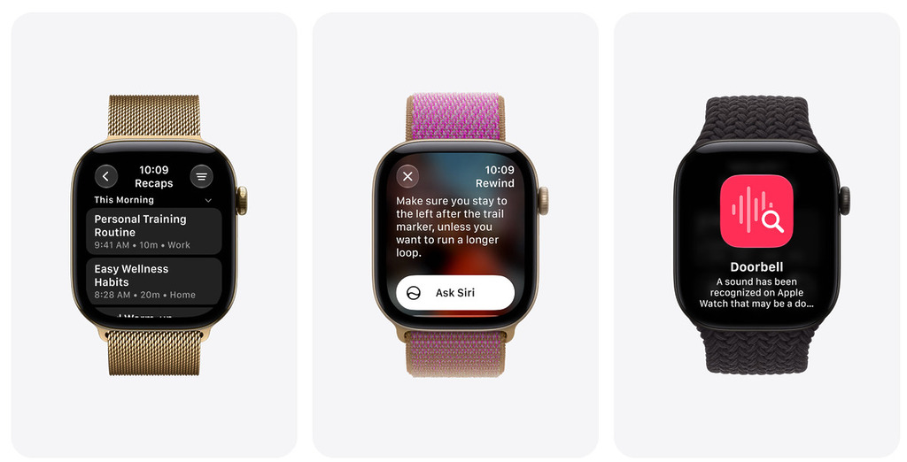 配合 Siri AI 讓 Apple Watch 可使用包括 Siri Recap、Live Rewind 等功能,手錶變成隨身的智能助理。