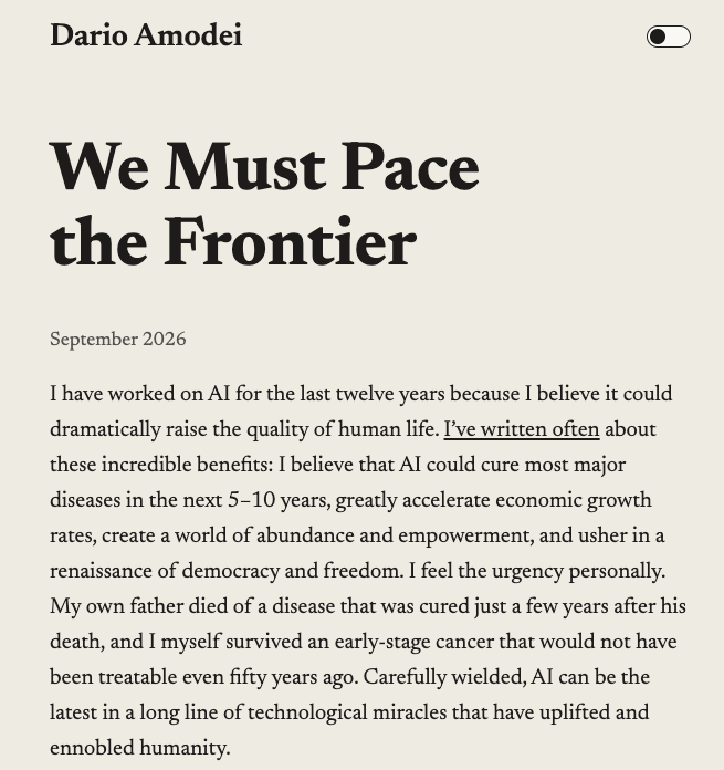 Dario Amodei 公開提出「We Must Pace the Frontier」方案。