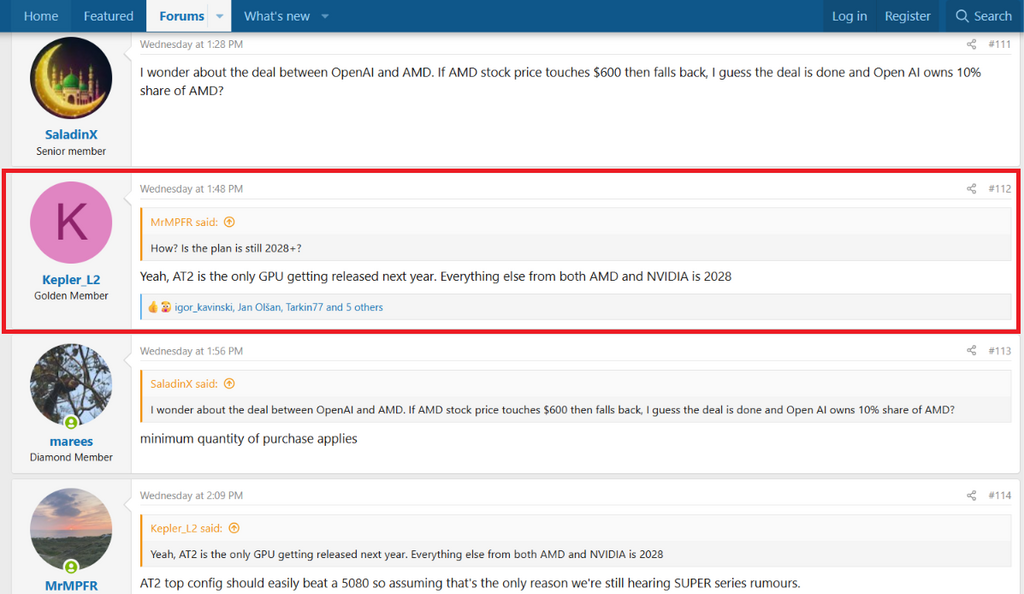 業界爆料達人「Kepler_L2」透露明年只有「AT2 GPU」產品登場，NVIDIA 及 AMD 其他產品則要等到 2028 年。