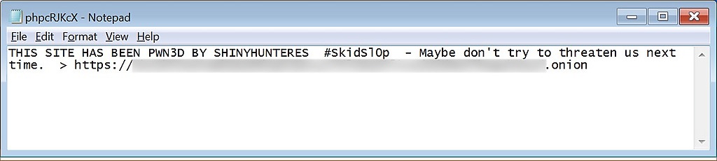 ShinyHunters 在 Clop 的 Tor 網站留下測試檔案,訊息寫有「THIS SITE HAS BEEN PWN3D BY SHINYHUNTERES」,用來證明自己已取得未授權寫入能力。