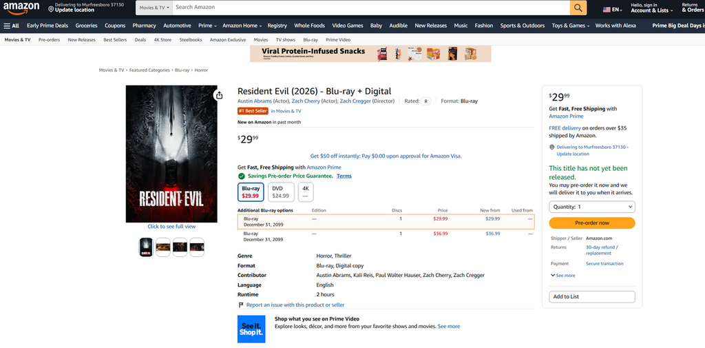 實體光碟也已在 Walmart 與 Amazon 上架 4K UHD 特別版鐵盒、一般 Blu-ray（藍光）與 DVD 預購（皆附數位版），預計將在今年底陸續推出。