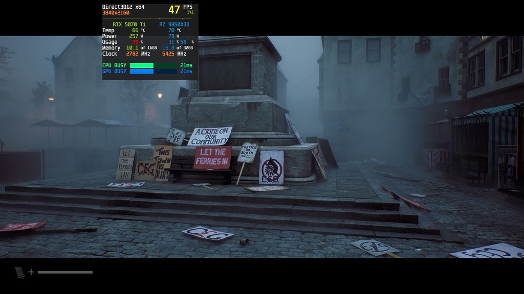 改用 DLAA 會降至 45FPS 左右,仍算是可以接受。
