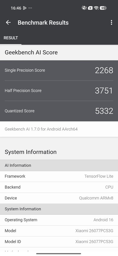 Geekbench AI 量化分數達 5,332,也是現時最強 AI 手機表現之一。