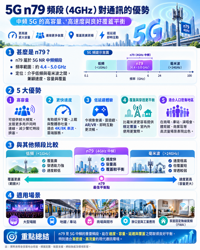 5G n79 頻段 (4GHz) 的優勢。