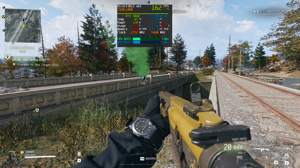 GF RTX 5060 8GB 相同設定,在 DMZ 可有 90FPS 前後表現,啟用 2X 影格生成,有近 150FPS 效果。