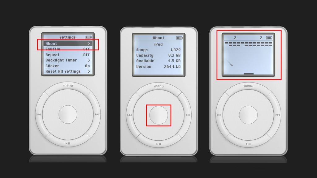 在虛擬 iPod 遊玩彩蛋遊戲《Breakout》的三個簡單步驟。